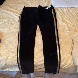 Black corduroy pants with gold striped sequins